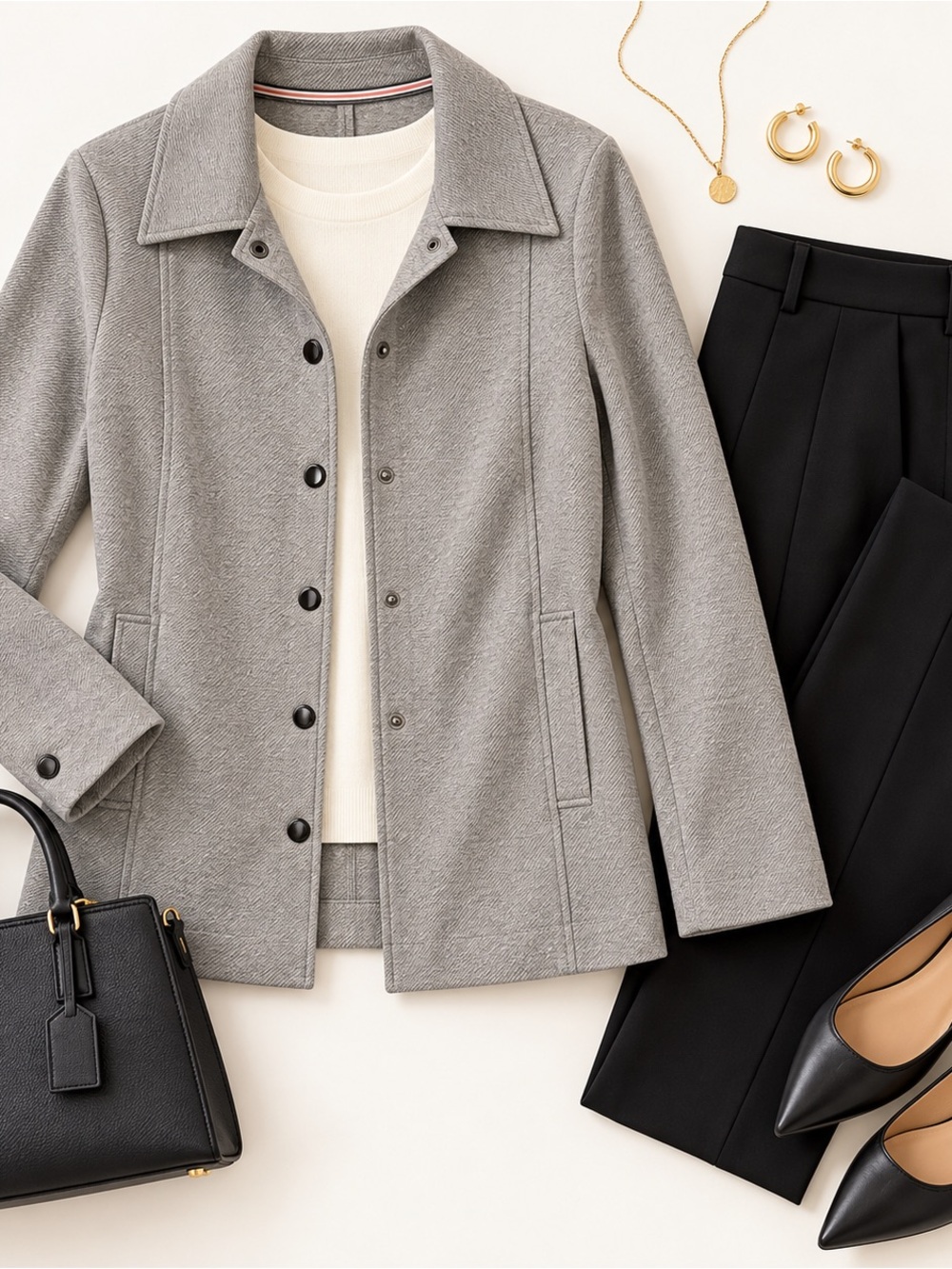 CAbi Light Gray Trench-Style Button Jacket